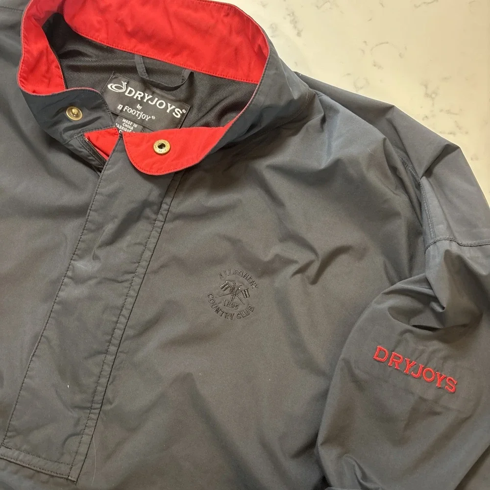 Footjoy Dryjoys Golf Waterproof 1/2 Zip Snap‎ Allegheny Country Club Black SZ LG